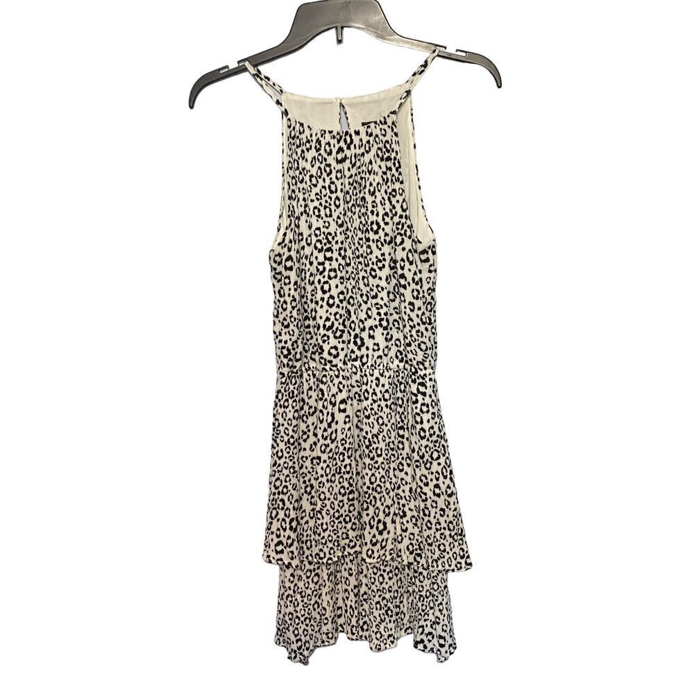 Aqua Black & White Leopard Print Tiered Layer Dress with Elastic Waist Small